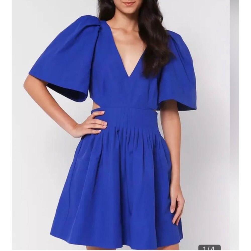 Banana Republic Open back cut out mini dress voltage blue puff sleeve sz 6T
